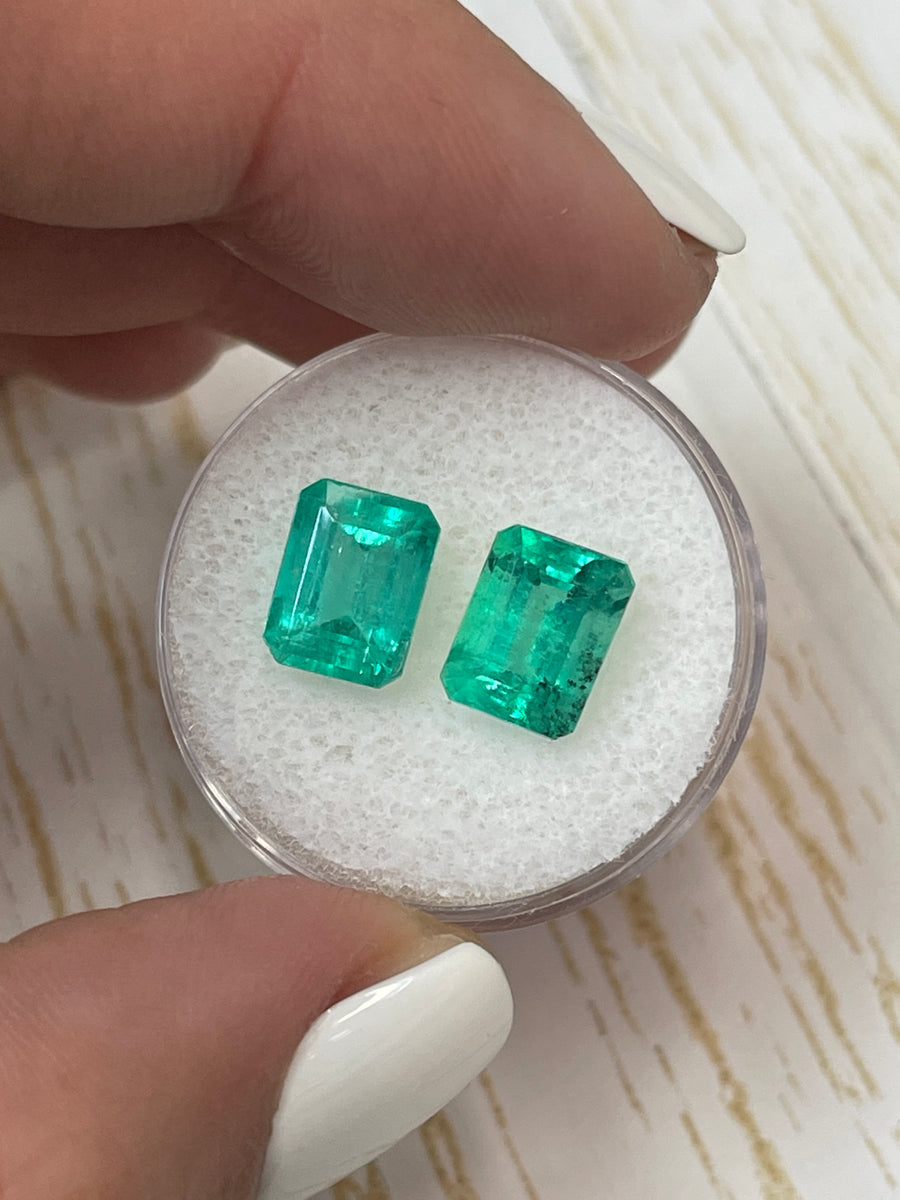 4.69 Total Carat Weight Colombian Emeralds - Green - Loose Pair - 9x7 Cut