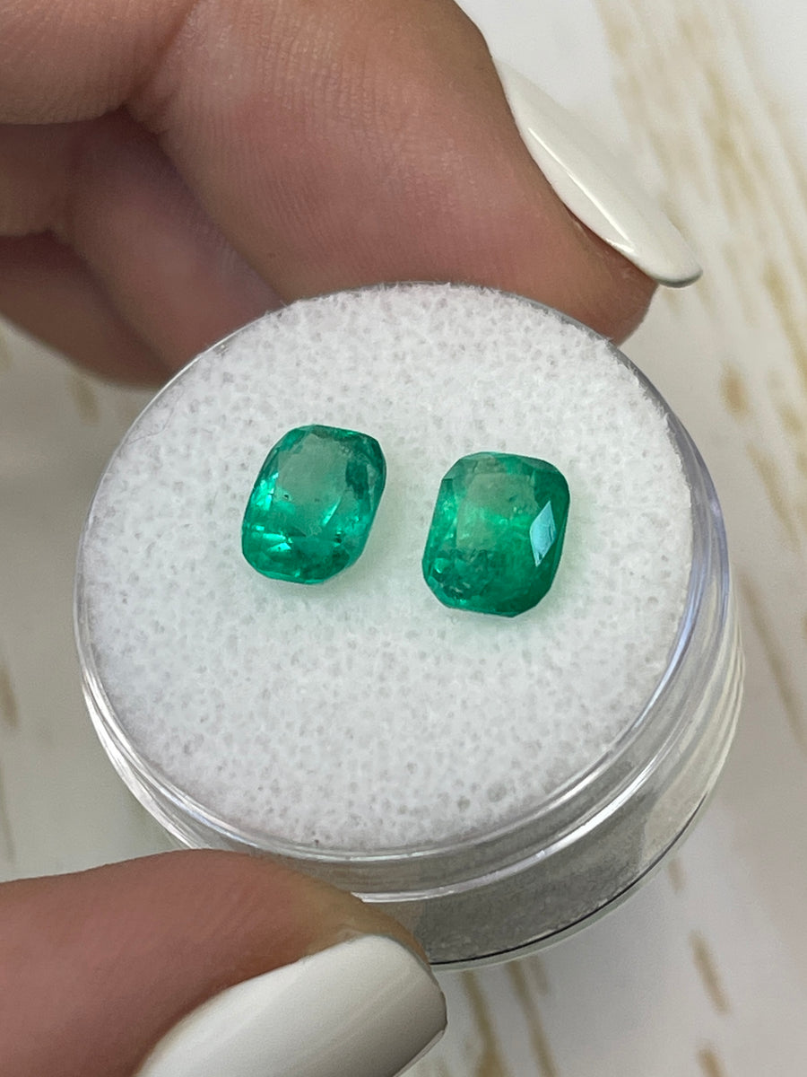 Deep Green Colombian Emeralds - 7.5x6 Size - 2.59 Total Carats - Perfectly Matching
