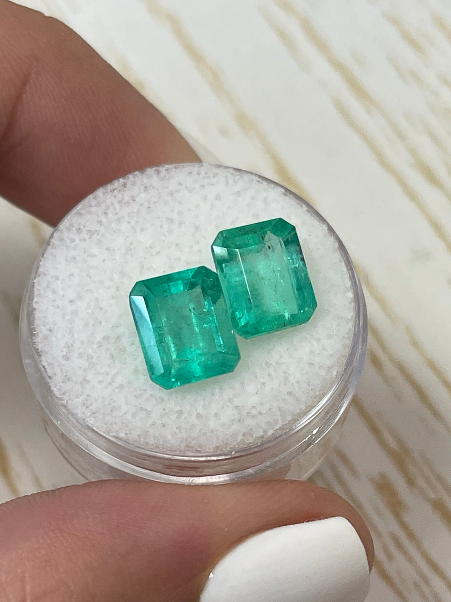 Emerald Cut Colombian Emeralds - 5.37tcw, Two Matching Loose Stones, 9x8 Size