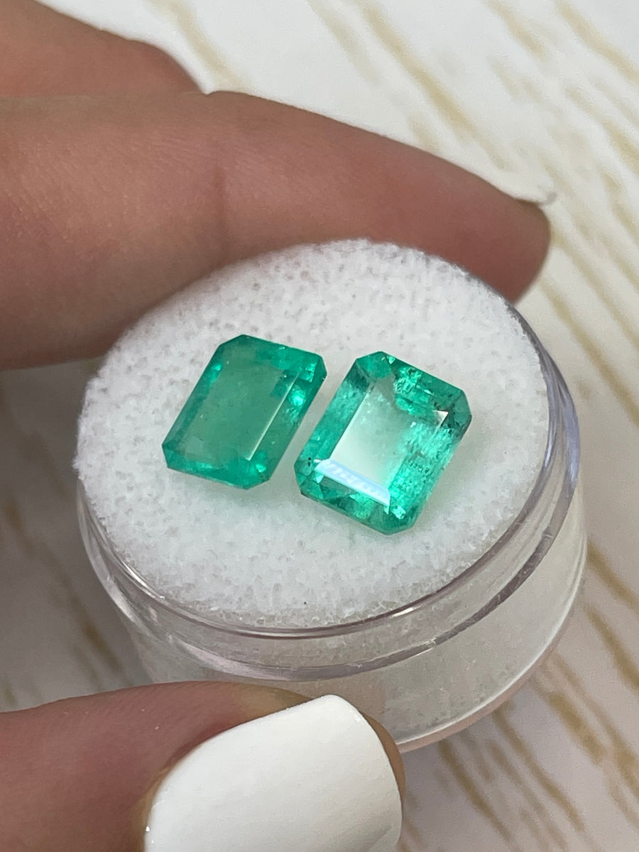 9x8 Loose Colombian Emeralds - Emerald Cut, Identical Pair, Total Carat Weight 5.37
