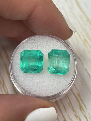 8.01 Total Carat Weight Asscher Cut Loose Colombian Emeralds in Matching Green