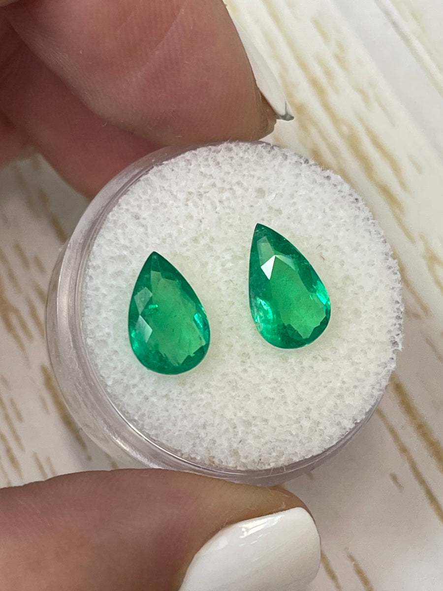 Colombian Emeralds - Two 11x7mm Pear Shaped Gemstones, 2.33 Total Carats