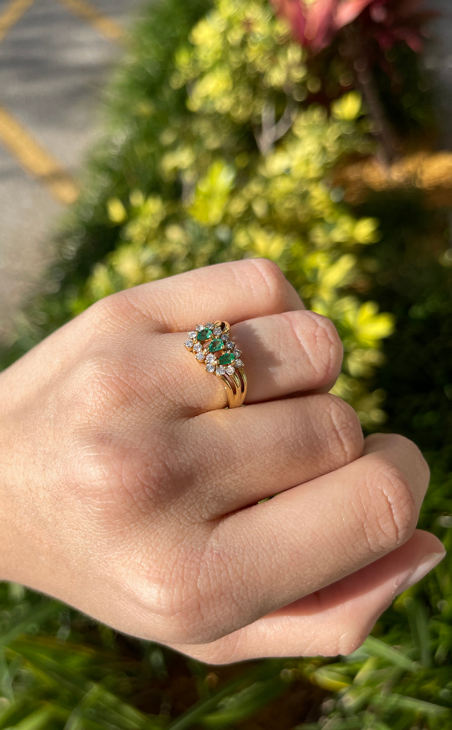 Pear Emerald & Diamond Halo Ring 18K