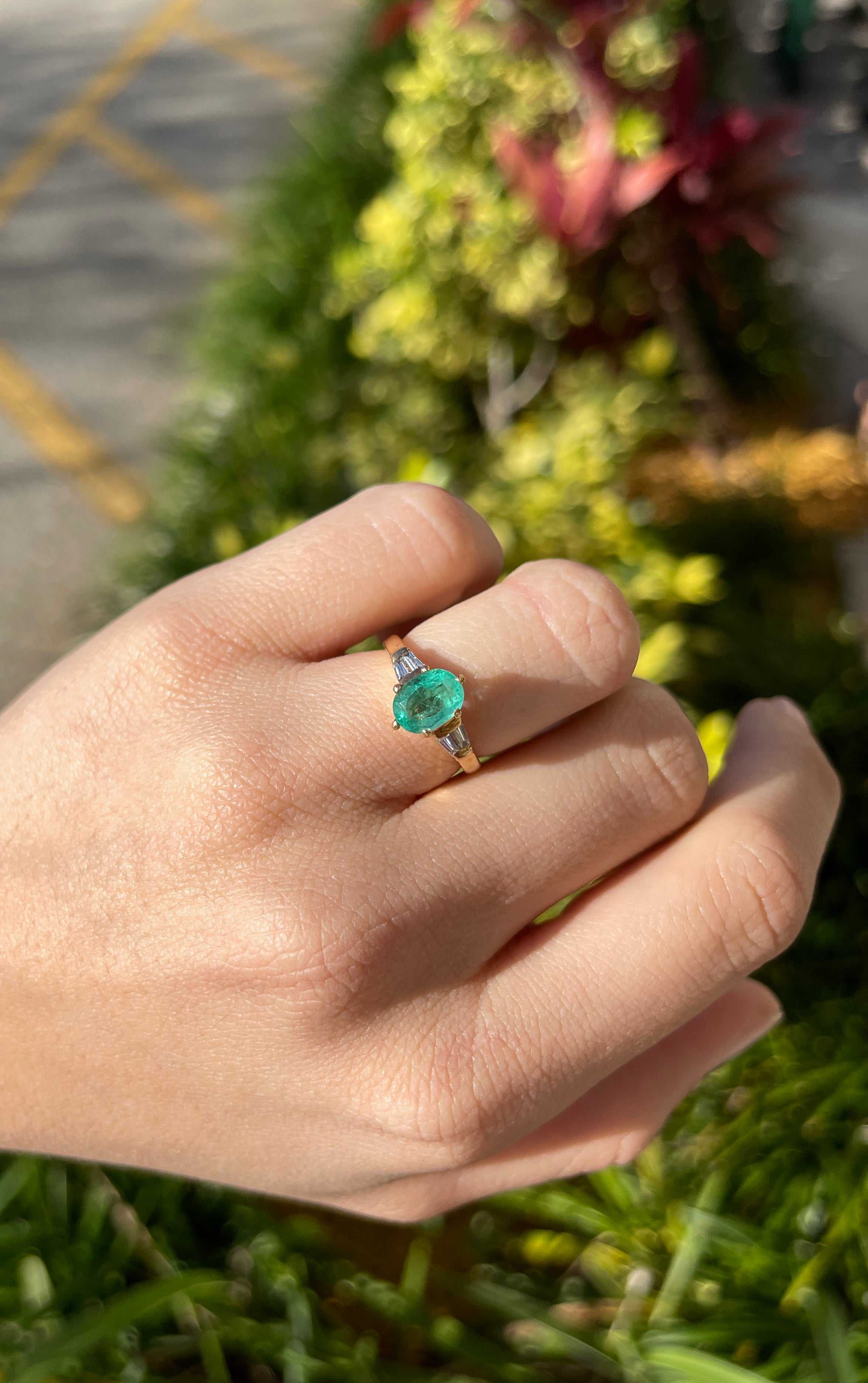 2.36tcw Five Stone Oval Emerald & Diamond Ring 14K