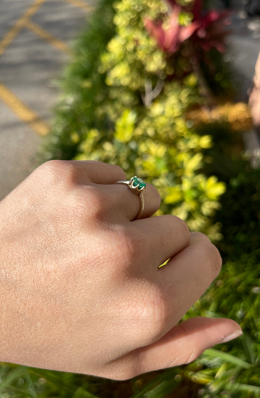 Chic and Sophisticated: 14K Gold Ring with 1.0 Carat Round Colombian Emerald - Anniversary Joy