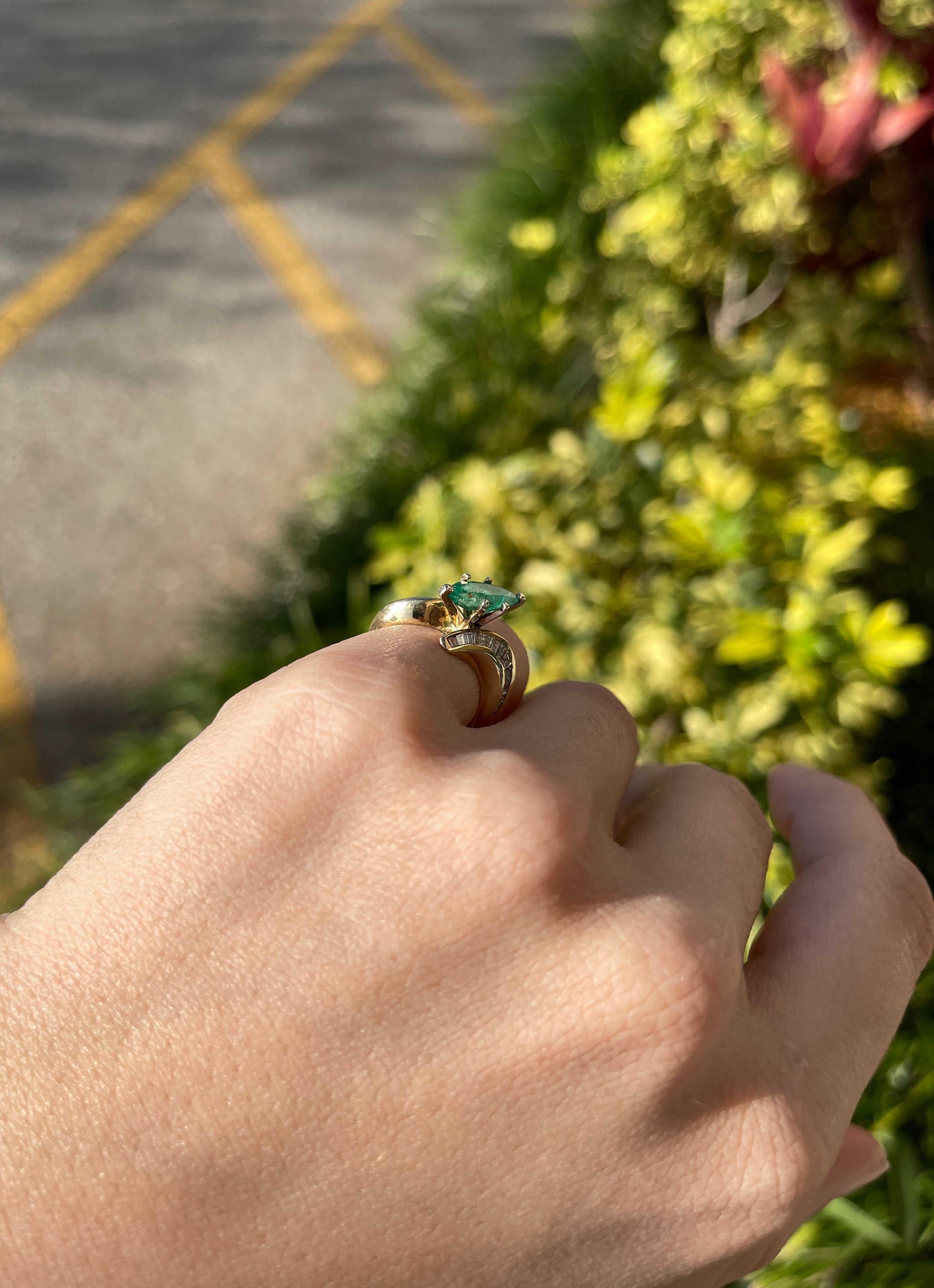 1.70tcw 14K Marquise Emerald & Channel Set Diamond Baguette Statement Ring