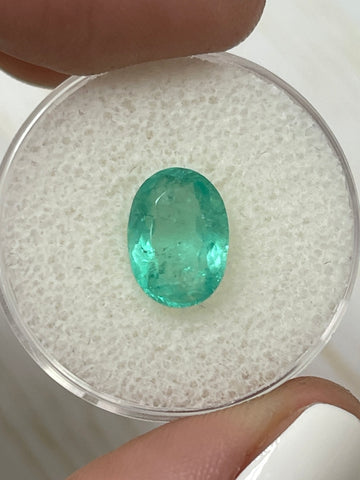 2.63 Carat Oval-Cut Colombian Emerald in a Light Bluish Green Shade
