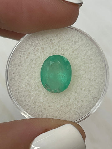 Oval-Cut 2.95 Carat Colombian Emerald in a Stunning Pastel Mint Green Hue