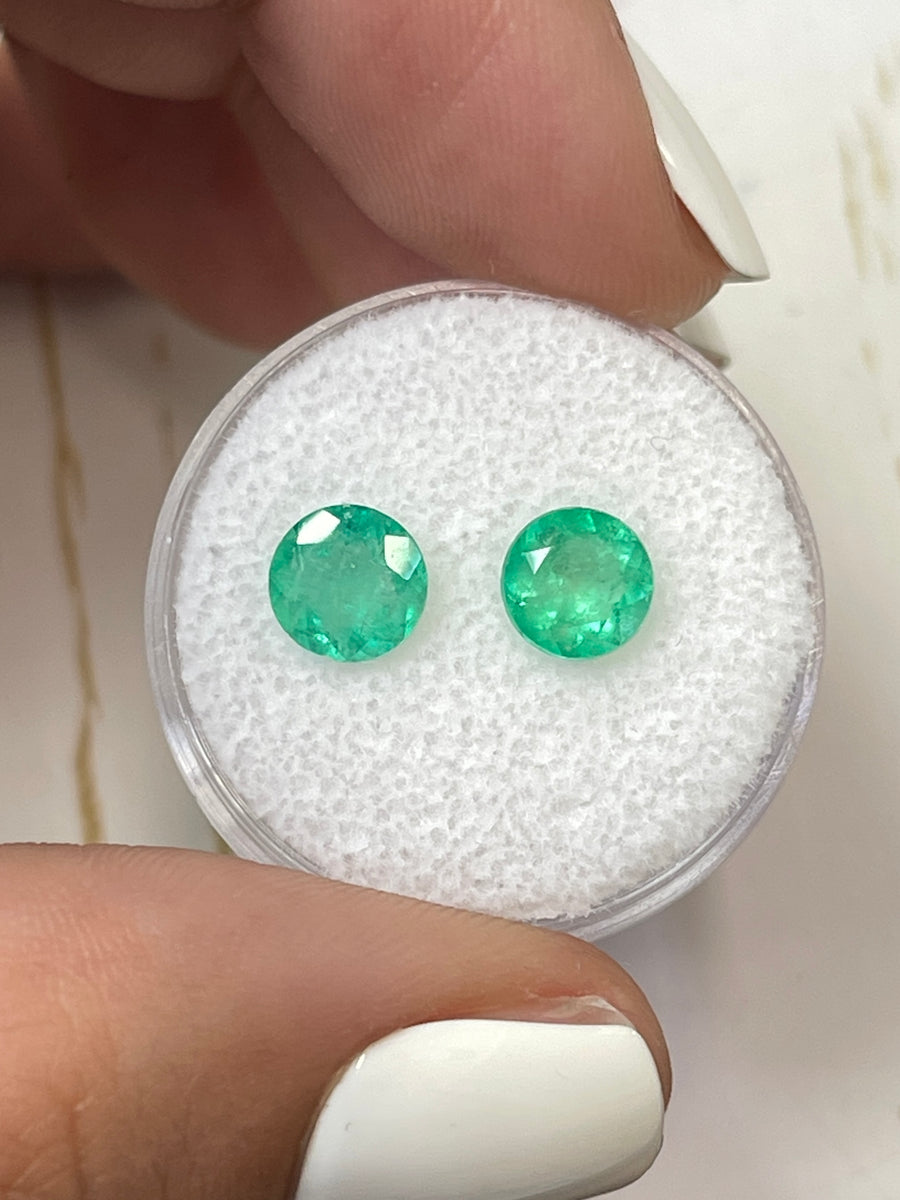 Natural Round Colombian Emeralds - 2.06 Total Carat Weight - Yellow-Green Pair