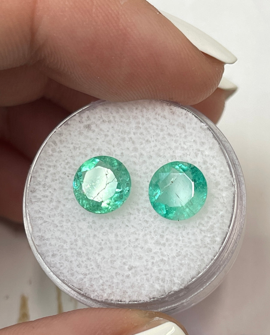 Two 7.7x7.7 mm Light Green Loose Natural Colombian Emeralds
