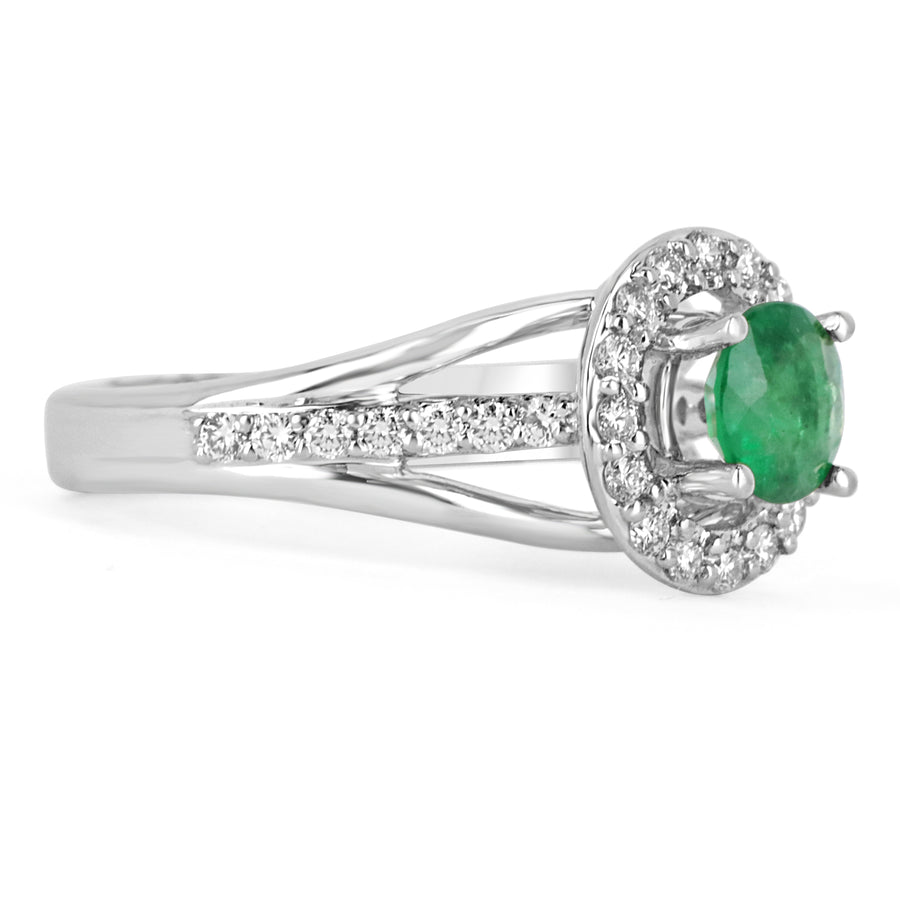 Dazzling Brilliance: 1.32tcw Natural Emerald & Diamond Halo Ring - 14K Gold Beauty