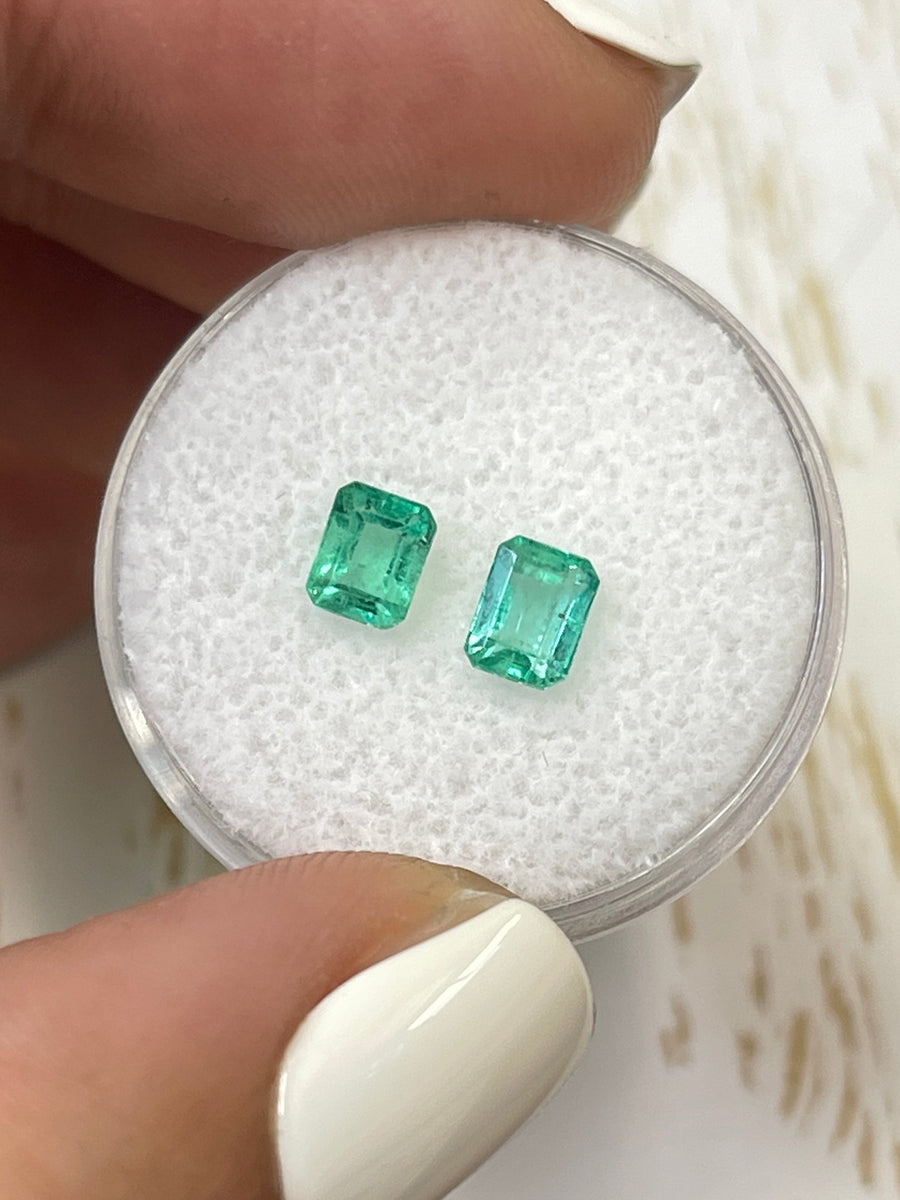 5x4 Emerald Cut Colombian Emeralds - 1.05tcw - Matching Bluish Green Gems