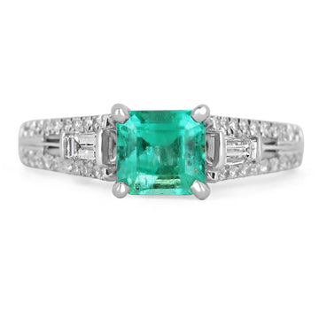 Emerald Elegance: 1.68tcw Colombian Emerald Solitaire with Diamond Accent Ring in 14K Gold