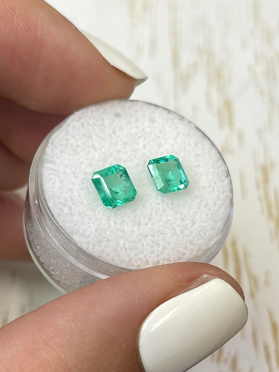 1.45 Carat Total Weight Bluish Green Colombian Emeralds - Asscher Cut - Unset Gemstones