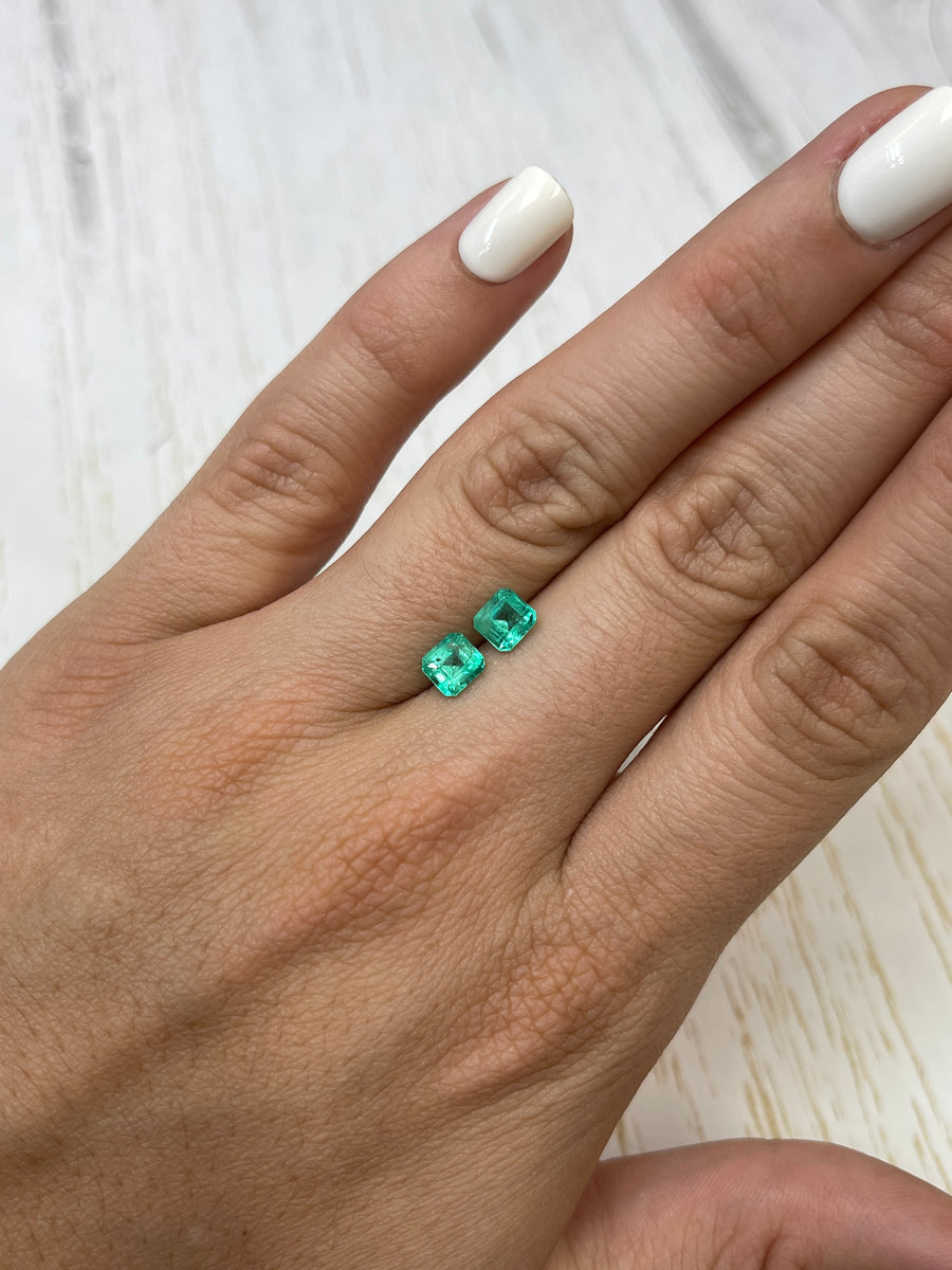 Bluish Green Loose Colombian Emeralds - Asscher Cut - 1.45 Carats Total Weight - Gemstone Duo
