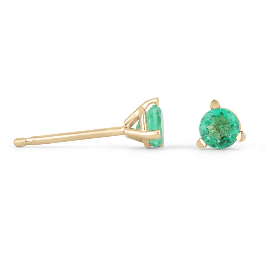 0.32tcw Dainty Rich Green Emerald Round Cut Baby Stud Earrings 3.8MM