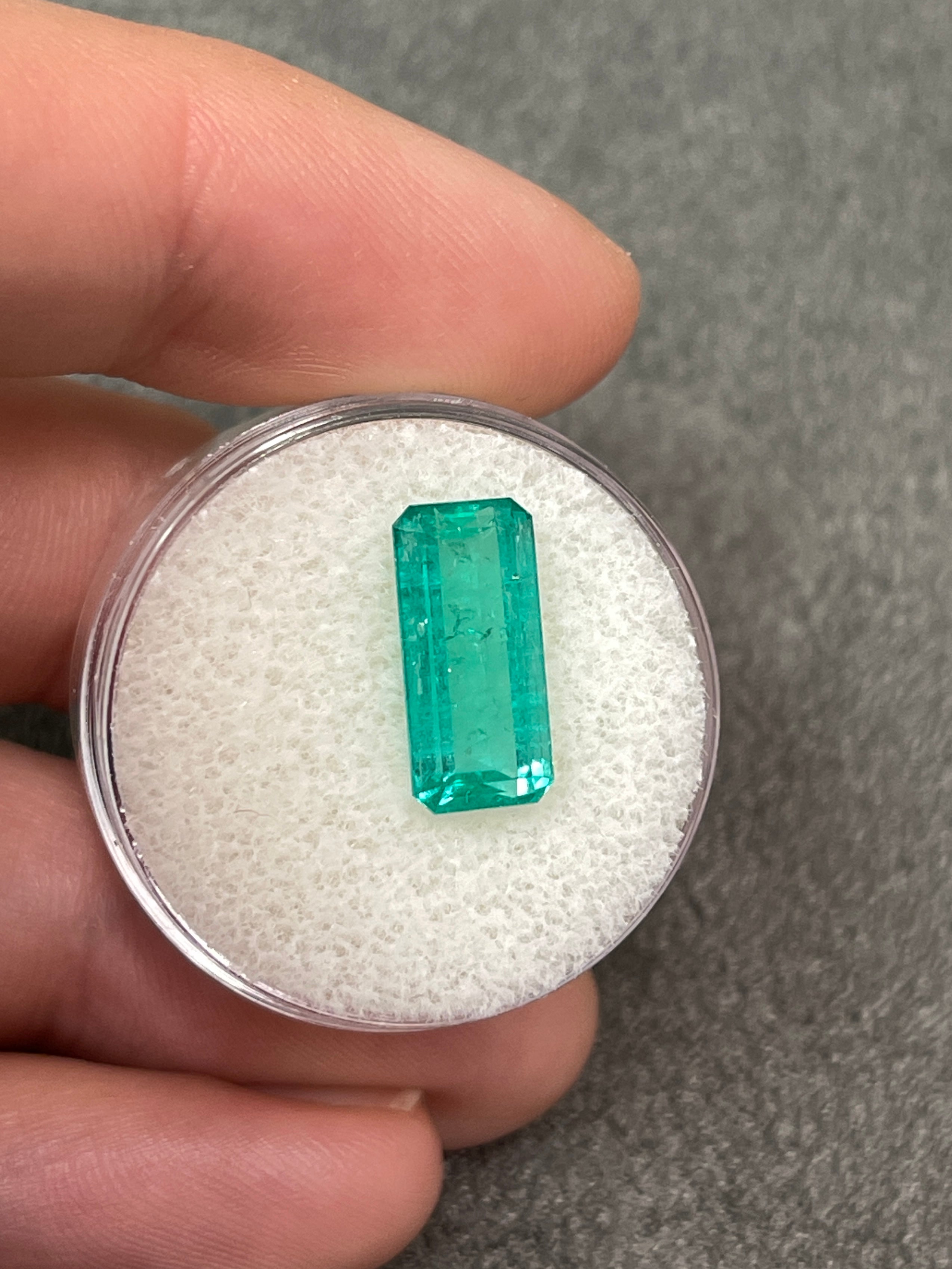Stunning Bluish Green 3.68 Carat Colombian Emerald - Elongated Cut