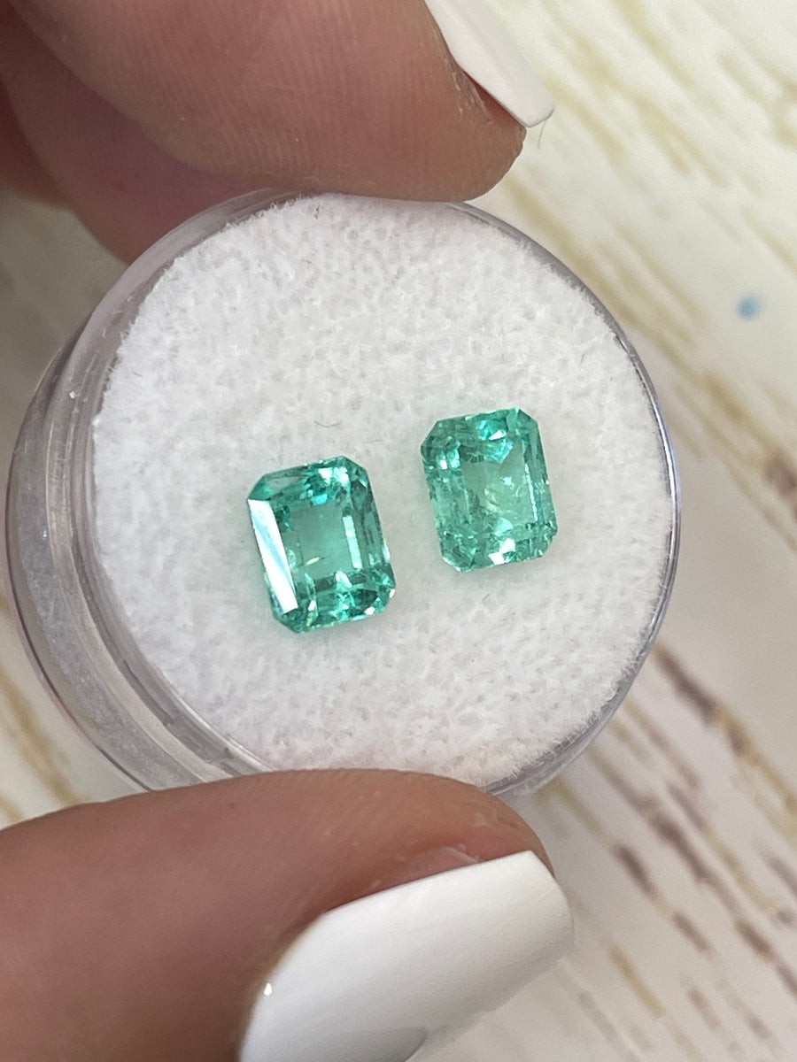 2.52tcw 7x5.5 Green Colombian Emeralds - Emerald Cut, Matching Pair