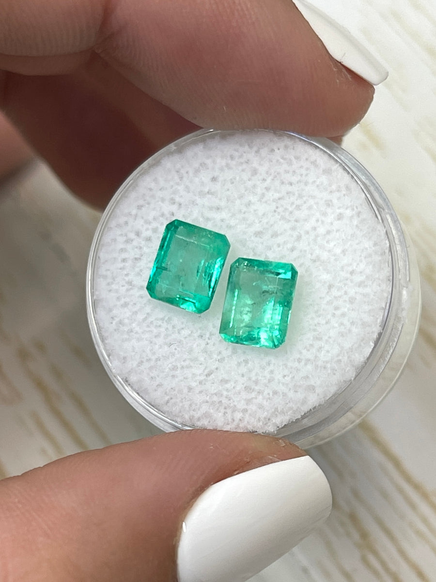 Green Loose Colombian Emeralds - A Pair of 7.5x6 Emerald Cut Gems, 3.22tcw