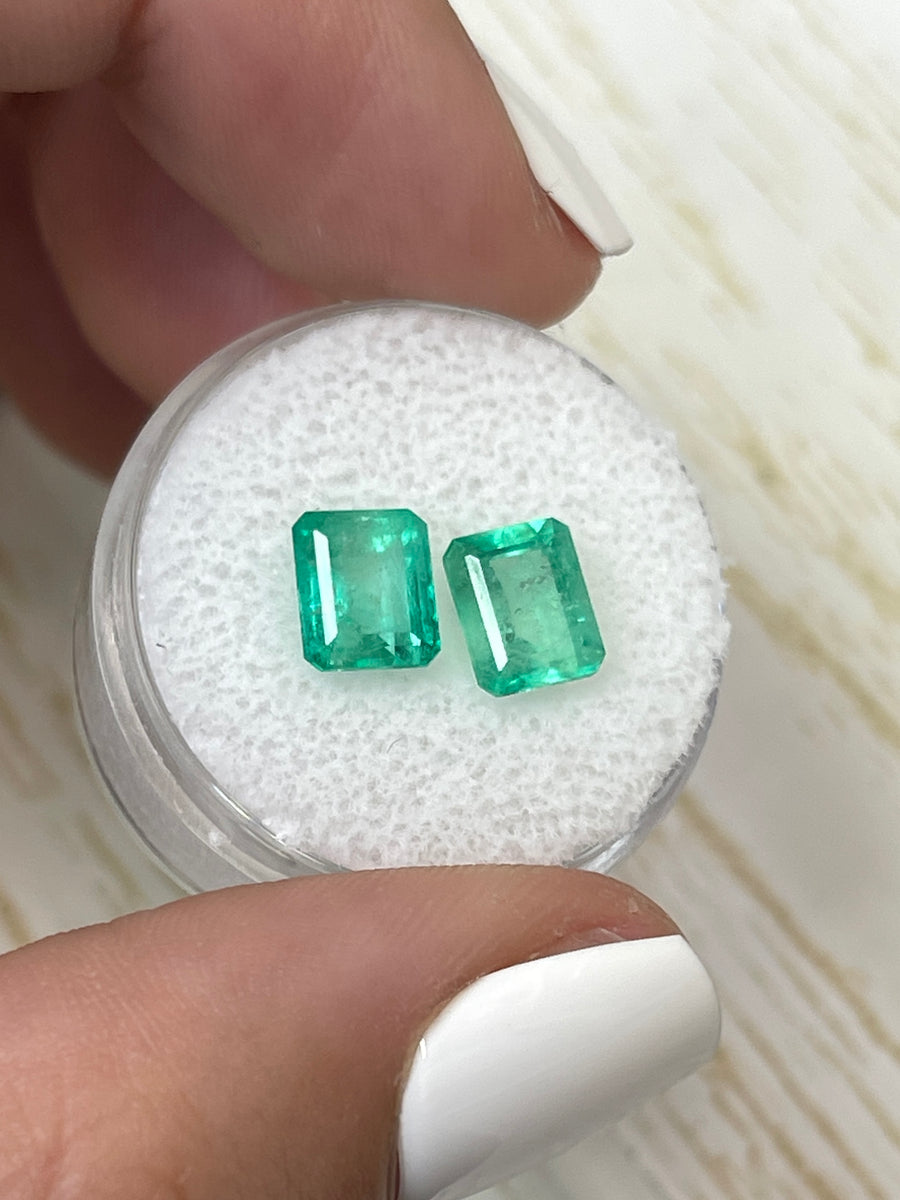 7.5x6 Colombian Emeralds in Emerald Cut - 3.22 Total Carat Weight, Matching Pair