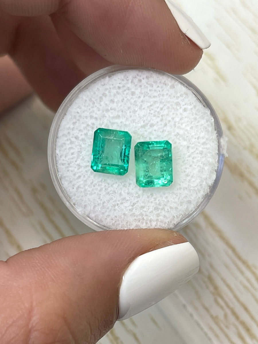Pair of Matching 7.5x6 Colombian Emeralds - 3.22tcw in Emerald Cut