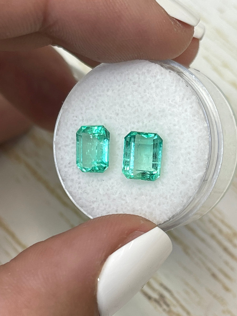 Two Green Loose Colombian Emeralds - 3.35tcw - Matching 8x6mm Emerald Cuts
