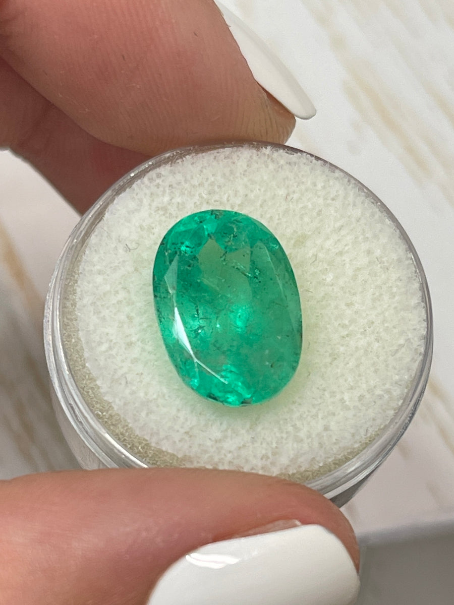 Oval Shaped 8.64 Carat Colombian Emerald - Vibrant Green Gem