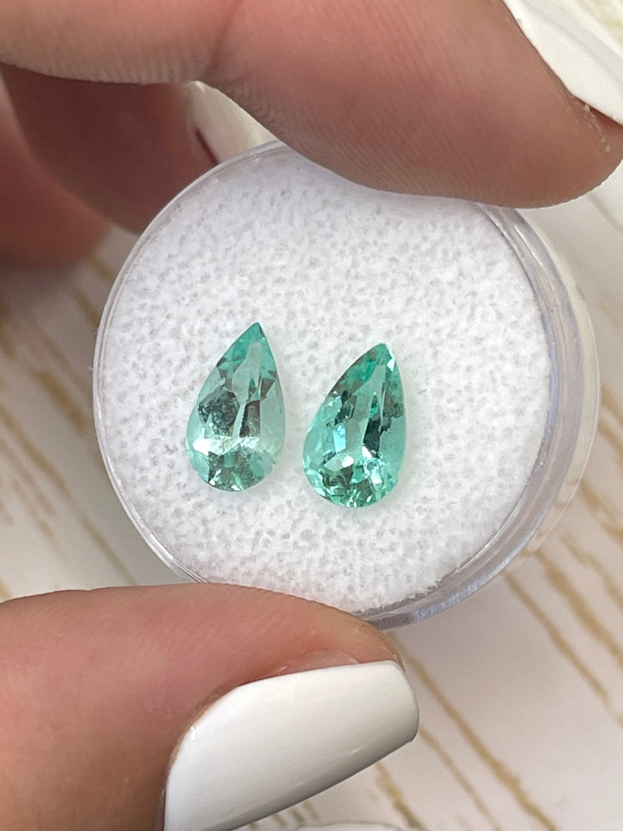 Pair of 10x6 Colombian Emeralds - Pear Cut, 2.49tcw