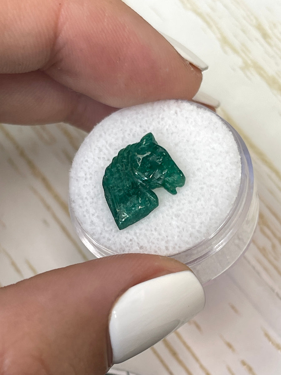 Artisan-Crafted 4.28 Carat Emerald Horse Head Jewelry, 16mm x 13mm