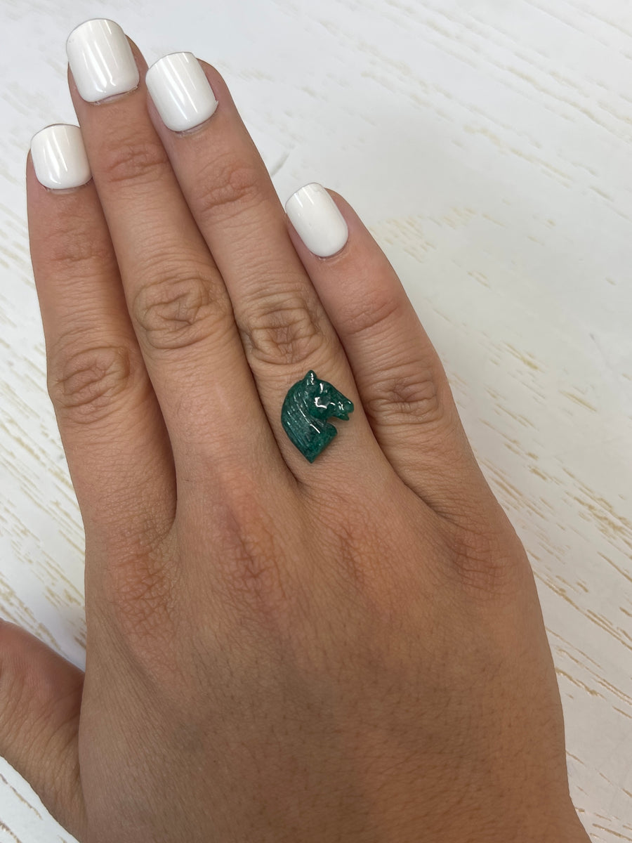 4.28 Carat 16mm x 13mm Hand Carved Emerald Horse Head