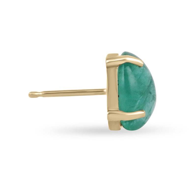 Colombian Emerald earrings with 4.34tcw oval-cut deep bluish-green natural emeralds in 14K stud settings.