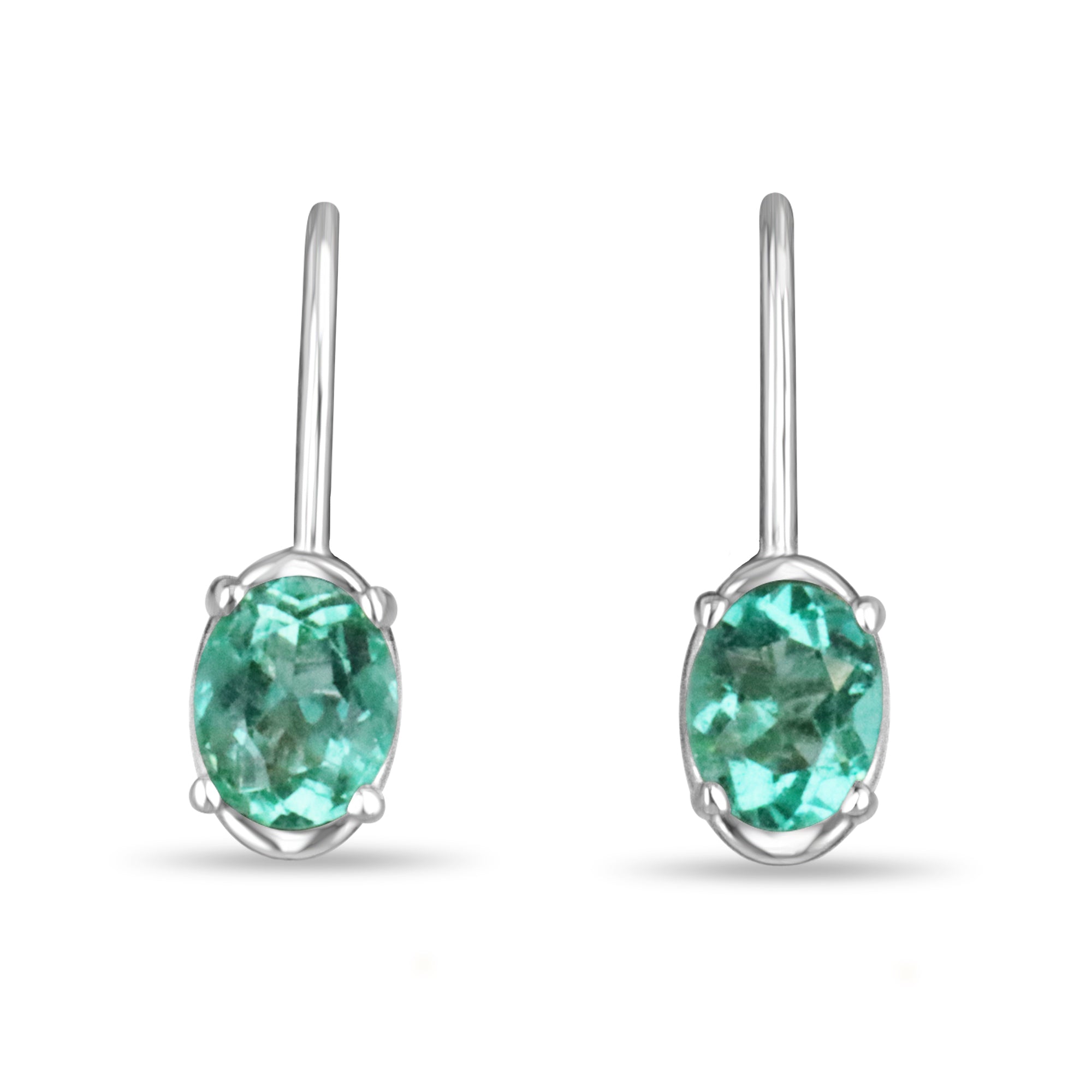 Petite 0.50ctw natural emerald oval cut lever back earrings in 14K gold from Colombian Emerald.