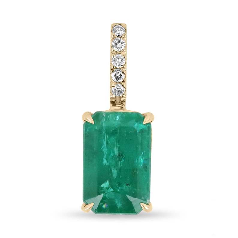 6.05tcw 18K Gold Natural Emerald Solitaire Diamond Accent Bale Necklace
