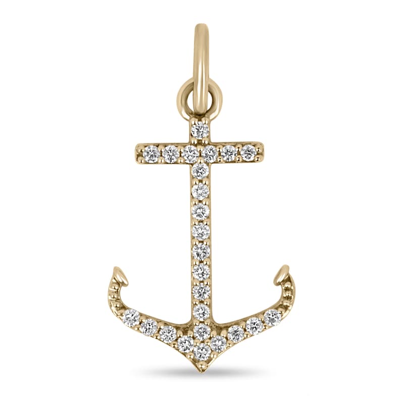 14K gold ocean lover necklace with 0.45tcw iced-out anchor cut pave diamonds, Colombian Emerald gemstone pendant.