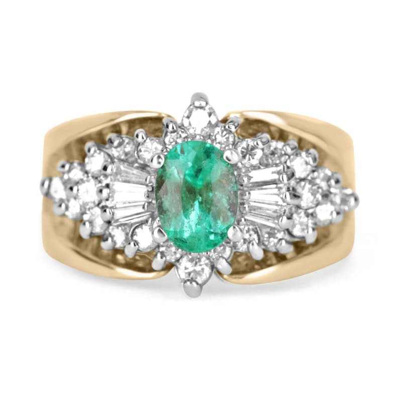 1.60tcw Colombian Emerald Oval & Brilliant Round Baguette Diamond 1980