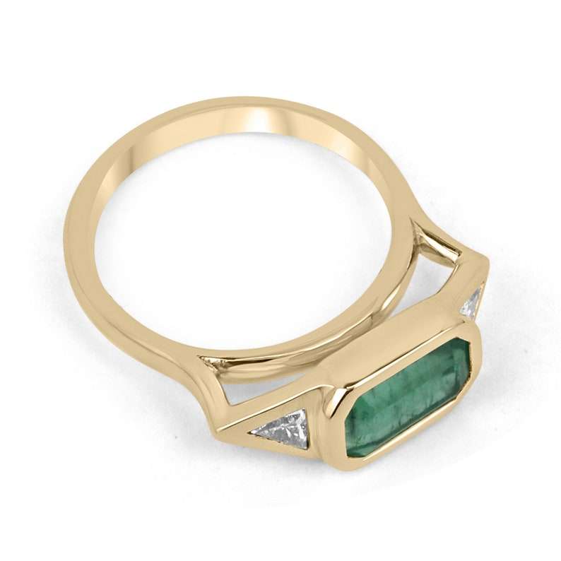 2.62tcw Three Stone East-West Natural Emerald & Trillion Cut Diamond R
