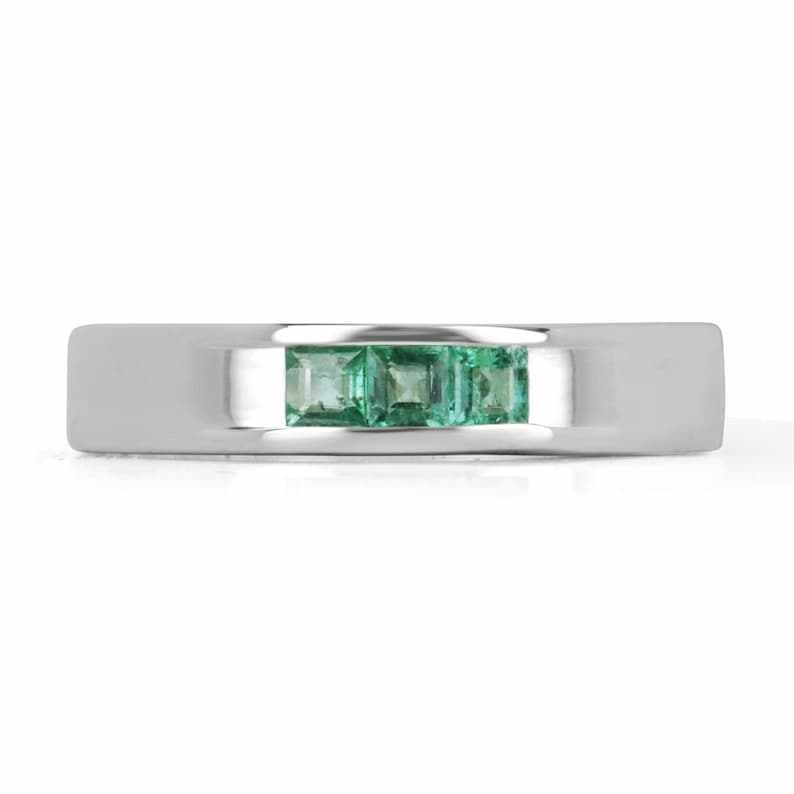 0.50tcw 3 stone natural green emerald sterling silver men's ring middle finger unisex