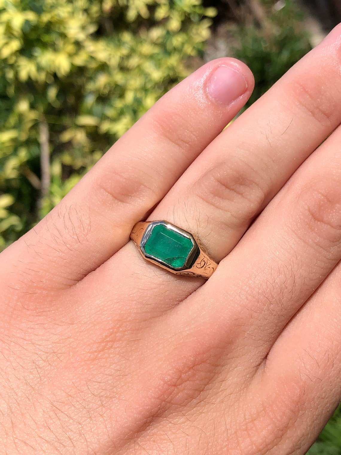 2.10 Carat Natural Emerald Cut Mens Vintage East to West Signet Ring 1