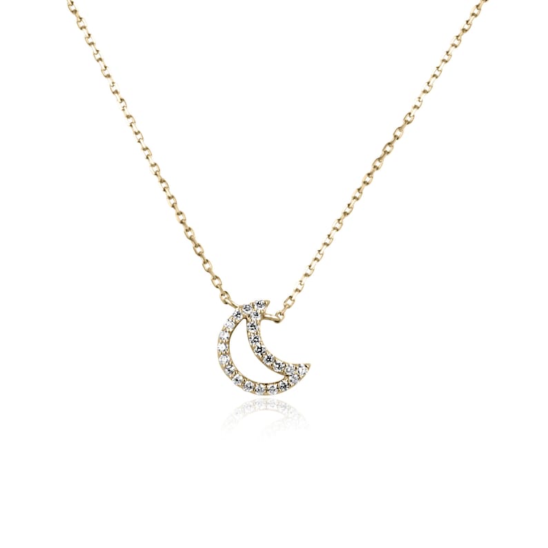 14K gold diamond crescent moon cable chain necklace with 0.20tcw natural diamonds from Colombian Emerald.
