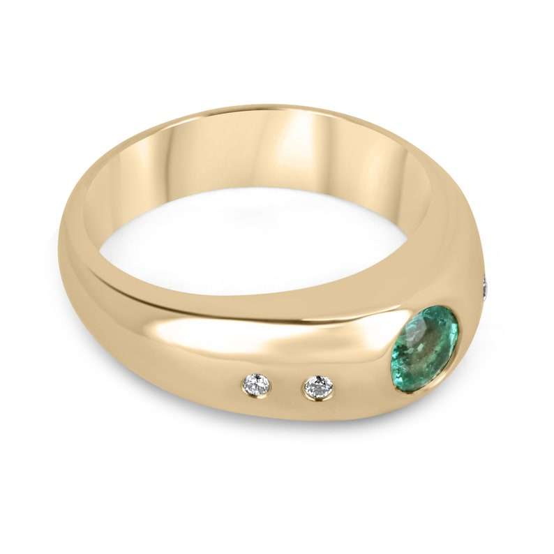 0.80tcw Vivid Round Cut Emerald & Diamond Accent Unisex Statement Ring 18K