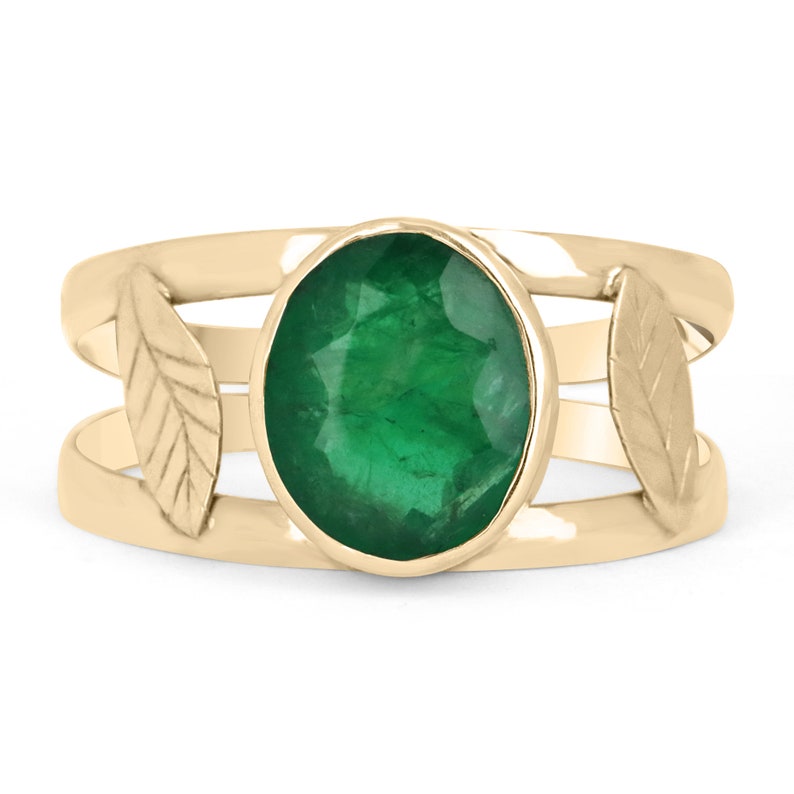 Colombian Emerald Oval Cut 2.04 carat Solitaire Floral Semi-Transparent Ring