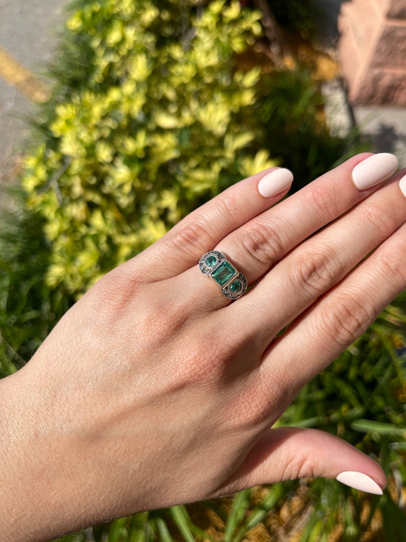 Colombian Diamond Vintage Three Stone Statement Ring