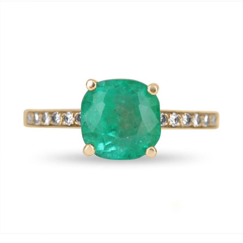 2.66tcw 14K Colombian Emerald & Diamond Accent Cushion Cut Engagement Ring