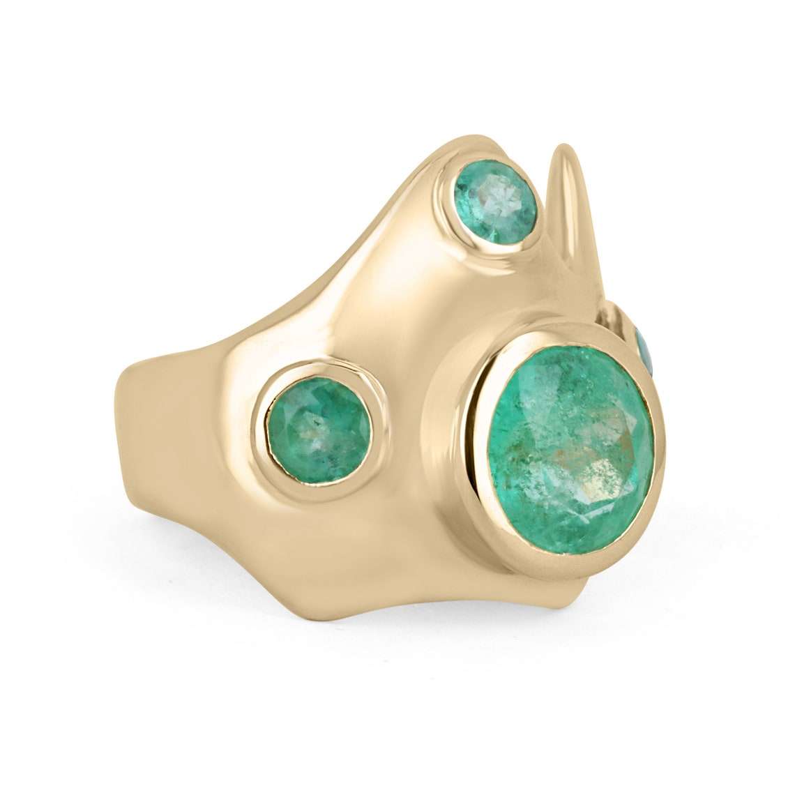 3.59tcw Colombian Emerald-Round Cut Green Stone 14K Yellow Gold Ring