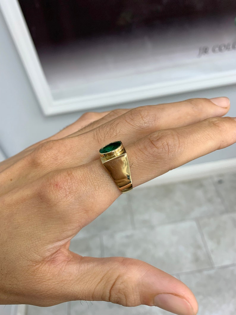 2.25tcw 18K Brazilian Emerald Oval Natural May Birthstone Mens Ring