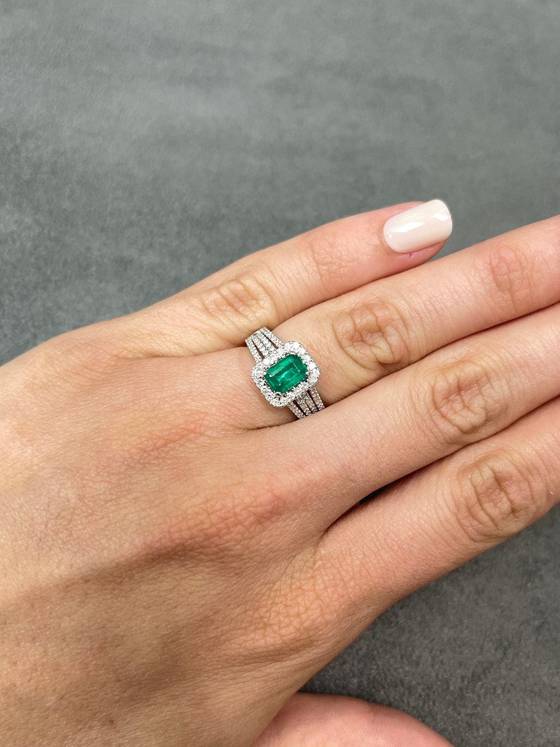 Emerald & Diamond Halo Round Statement Ring