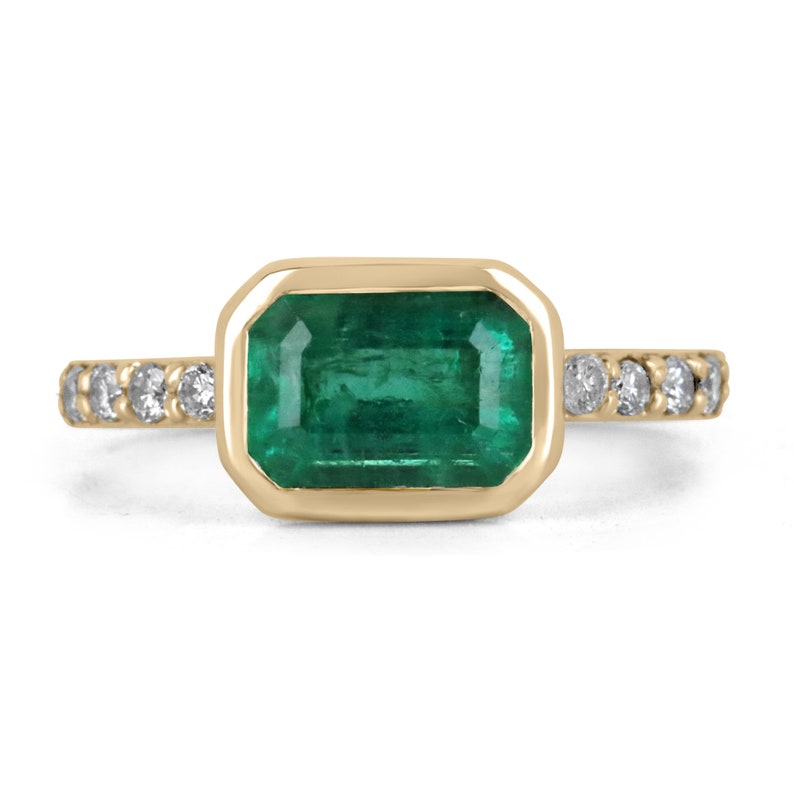 2.62tcw 14K Gold Natural Emerald Cut East Wes Bezel Set  display picture 1