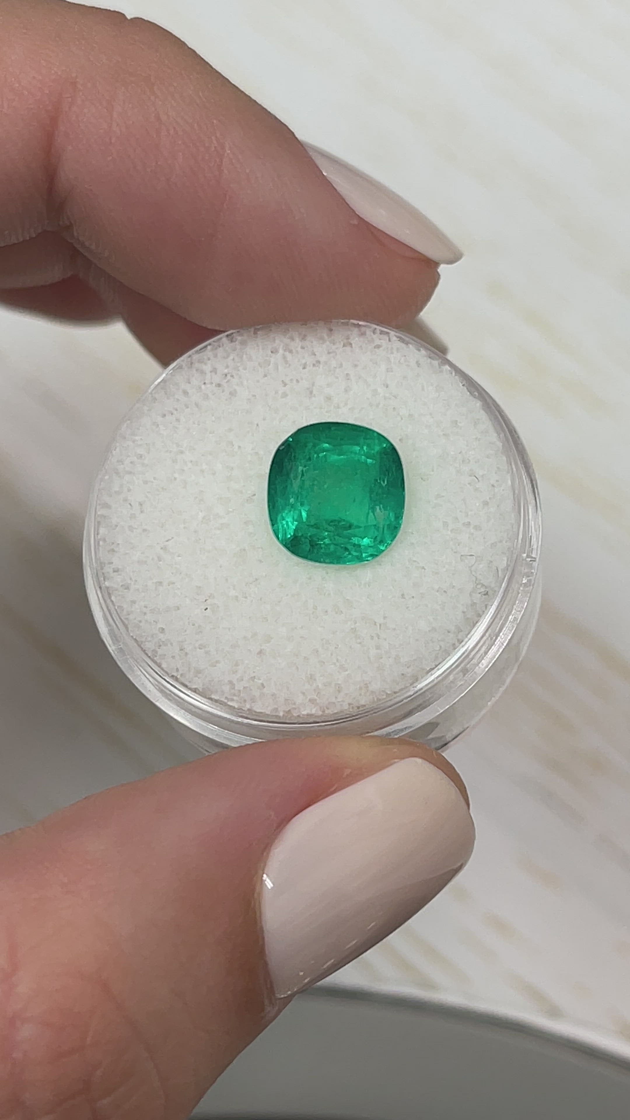 3.27 Carat Minor Oil 9x9 Vivid Muzo Green Natural Loose Colombian Emerald- Cushion Cut