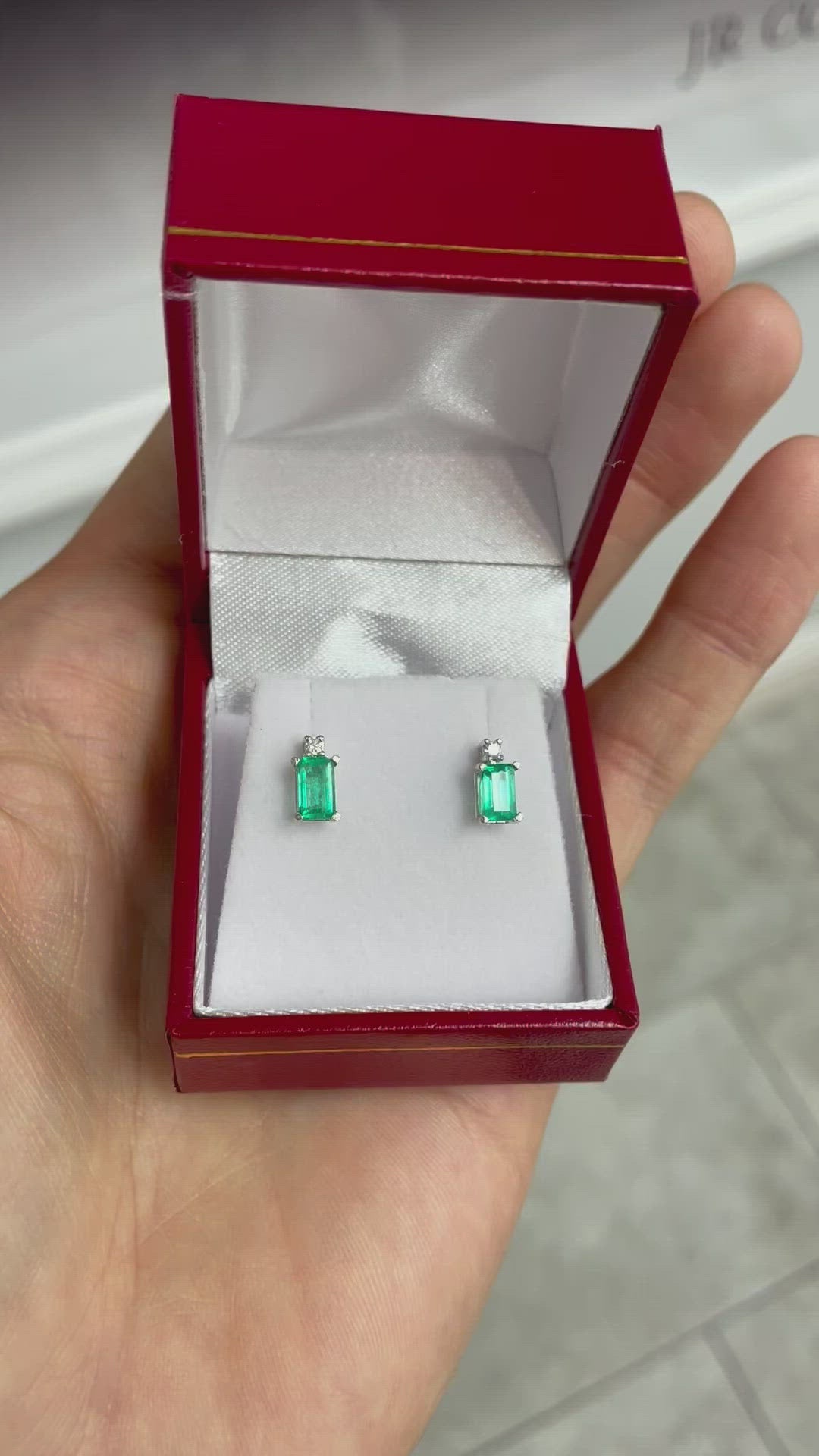 1.56tcw Basket Set Round Colombian Emerald Stud Earrings with Diamond 14K video