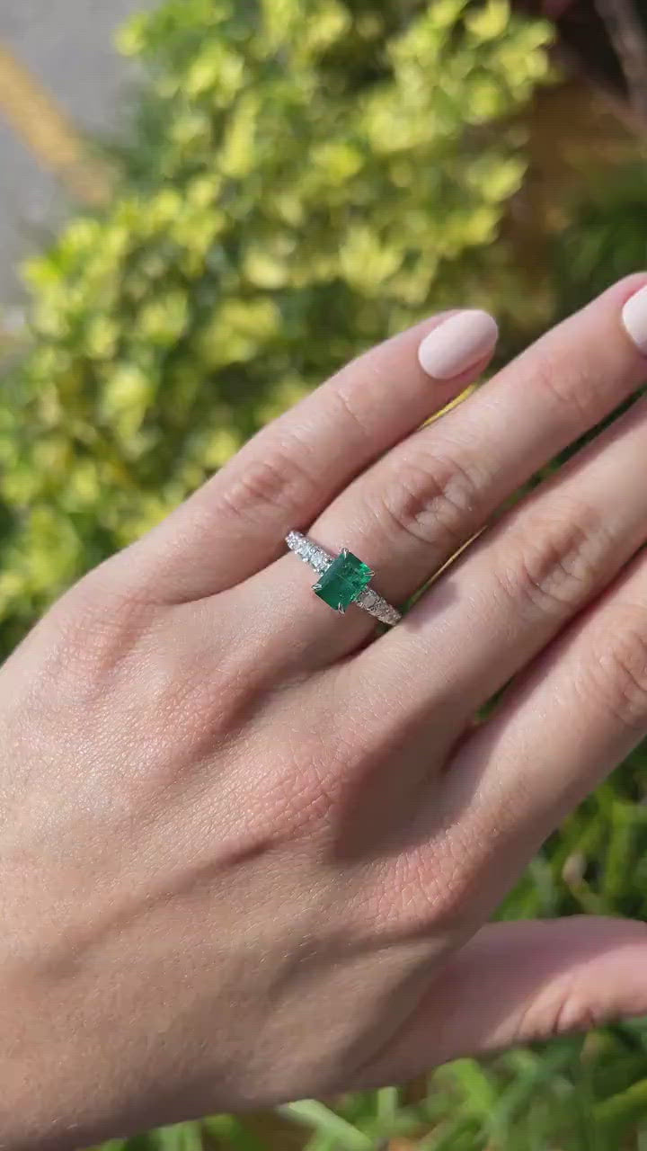 1.90tcw 14K Natural Emerald & Diamond White Gold Engagement Ring Video